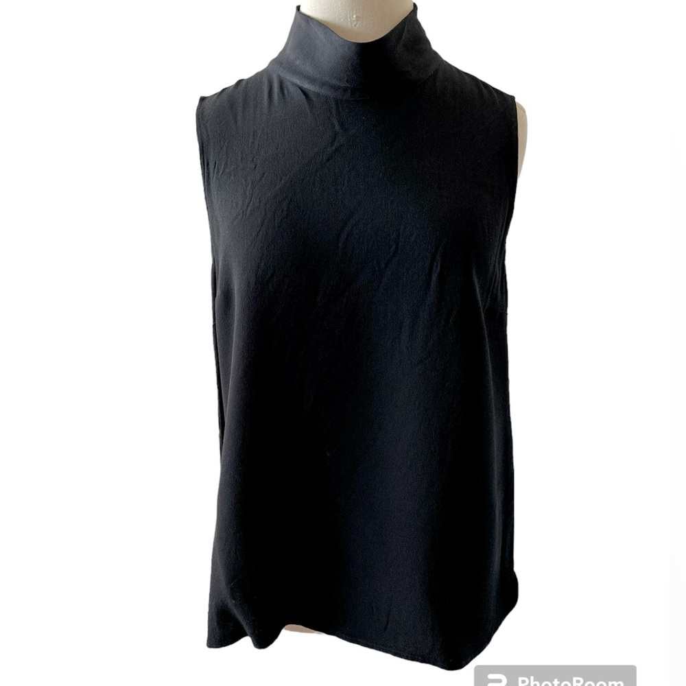 Black mock neck sleeveless top